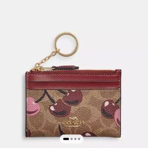 NWT COACH Mini Skinny Id Case In Signature Canvas With Cherry Print